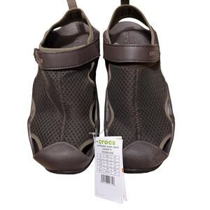 NEW Crocs Swiftwater Mesh Deck Sandal Men 11 Espresso Brown Water Shoe